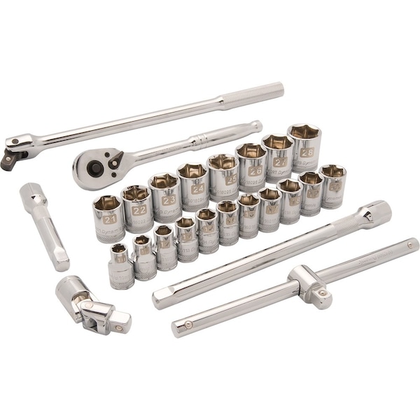 Tools 1/2" Drive 25 Piece 6 Point Std, Metric Socket Set, 10mm - 28mm
